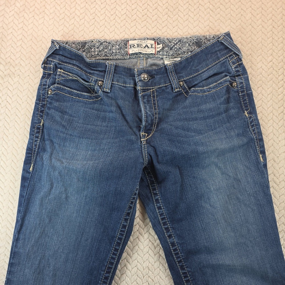 Ariat REAL Denim Womens Bootcut Jeans Medium Wash Embellished Pockets 32R